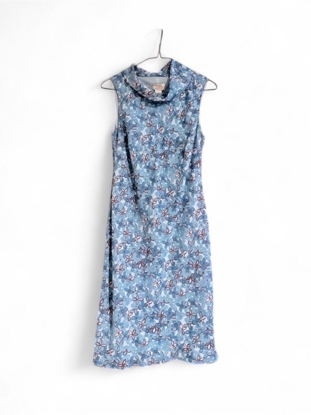 LOFT Light Blue Floral Cowl Neck Midi Dress